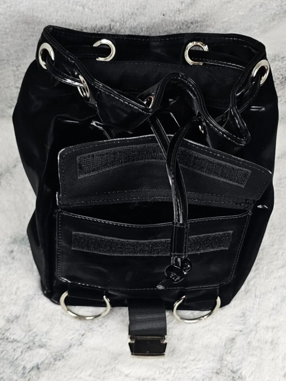 Darker Wavs Diatonic Liquid Velvet Backpack Shiny Black ORing Silver Hardware